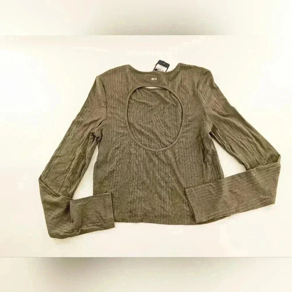 Tommy Jeans Women's Back Cutout Ribbed Long Sleeve Top Green Size Small NWT - Picture 13 of 13